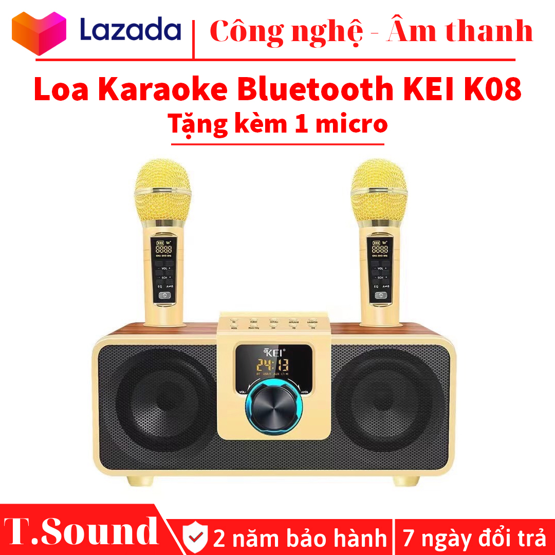 Loa Hát Karaoke Bluetooth Công Suất Lớn- Loa Karaoke Bluetooth KEI K08 Cao Cấp, Kết Nối Bluetooth 5.0, Màn Hình Led Hiển Thị, Âm Thanh Trầm Ấm Sống Động, Chống Hú, Chống Rít, kết nối USB, AUX, TF card. Bảo Hành 12 Tháng