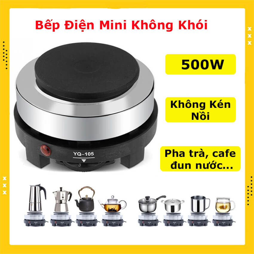 Bếp điện mini đa năng 500W không kén nồi chuyên dùng cho ấm pha cafe moka pot, bếp điện pha trà, cà phê, nấu nước - Phích cắm Châu Âu 2 chấu