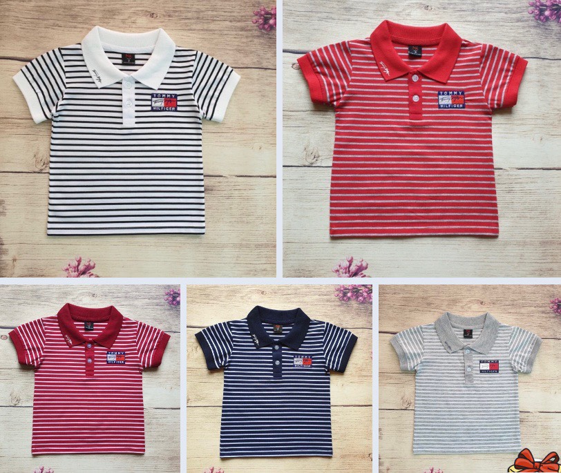 Áo thun polo bé trai tay ngắn.Áo cổ bẻ tay ngắn bé trai (Thêu t_o_m_y) 14 kg đến 38 kg