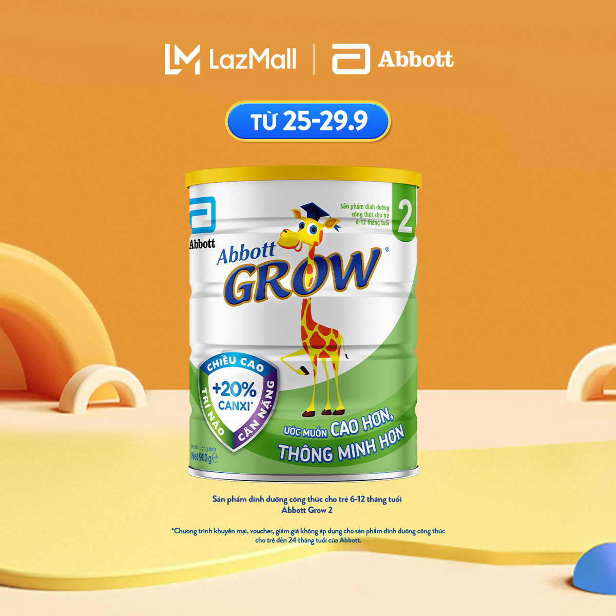 Sữa bột Abbott Grow 2 900g cho bé 6-12 tháng đủ dưỡng chất thiết yếu hỗ trợ sự phát triển toàn diện-Giới hạn 5 sản phẩm/khách hàng