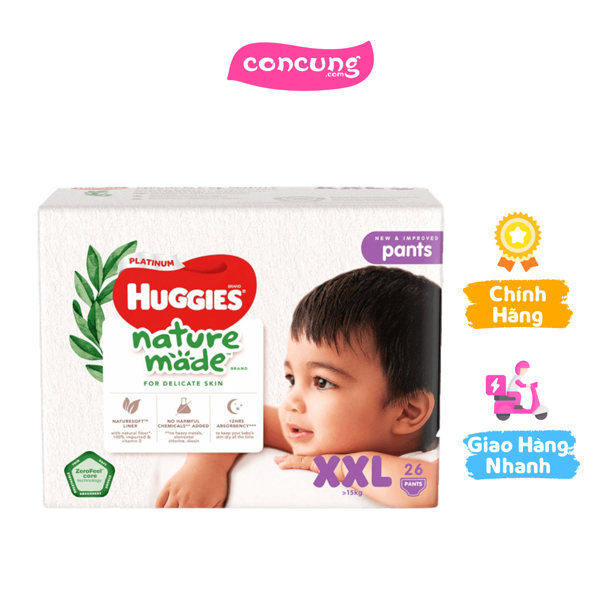 Tã quần siêu cao cấp Huggies Platinum Nature Made XXL 26 miếng
