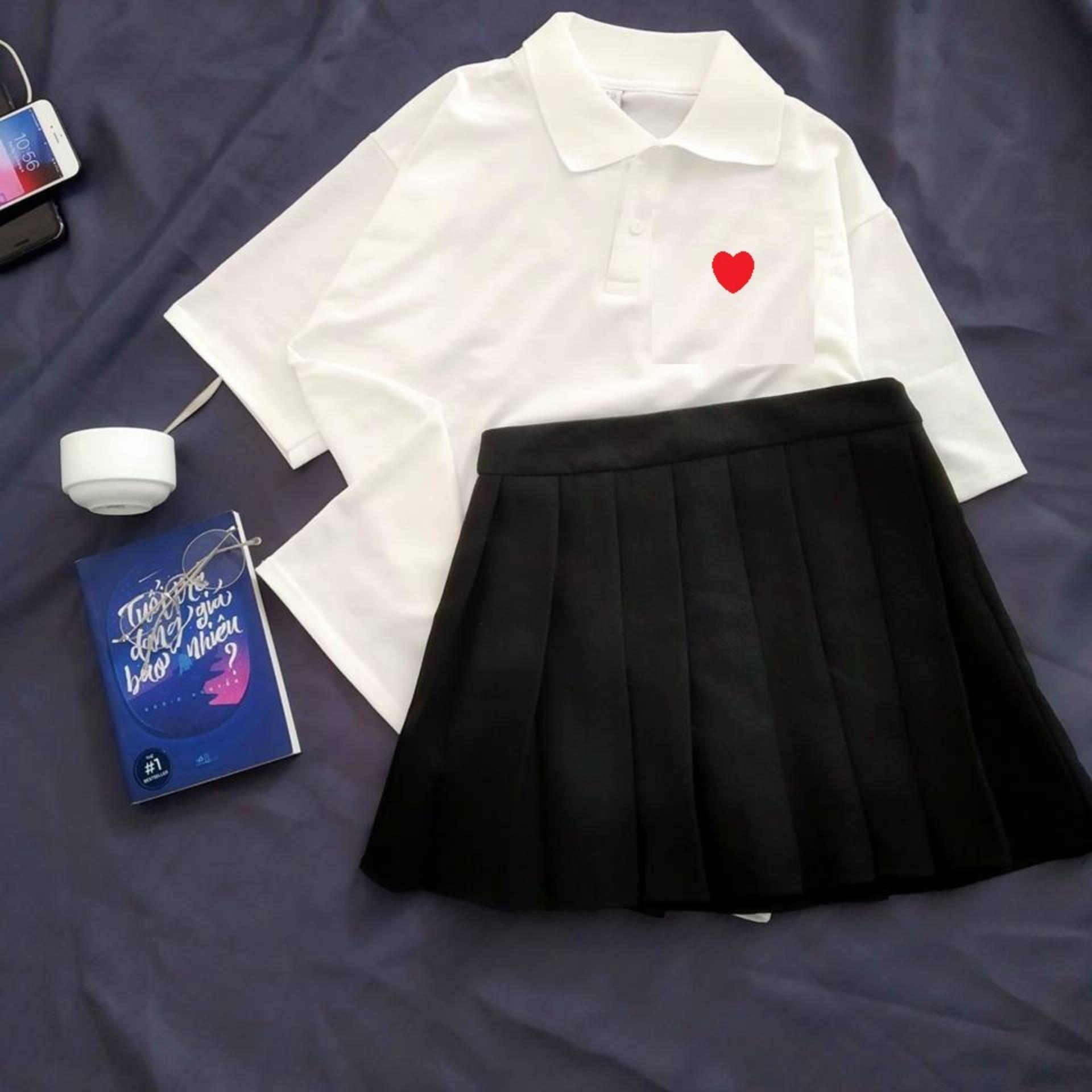 [HCM]SET ÁO POLO TIM VÁY CARO ĐỎ ĐEN