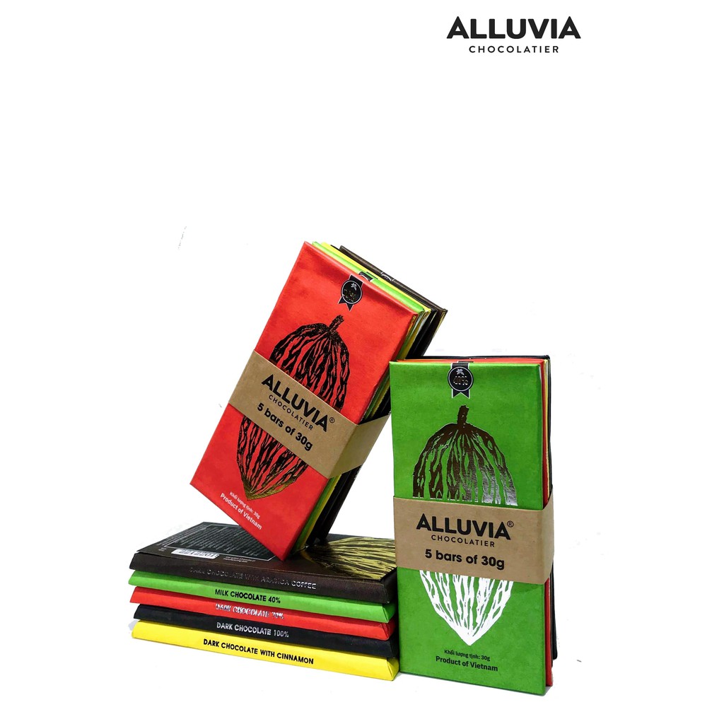 Combo 5 thanh socola đen nguyên chất nhỏ 30 Gram Alluvia Chocolate