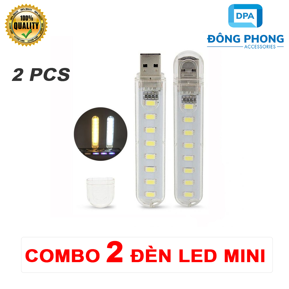 Combo 2 Đèn Led Mini 8 Bóng Siêu Sáng Cổng USB