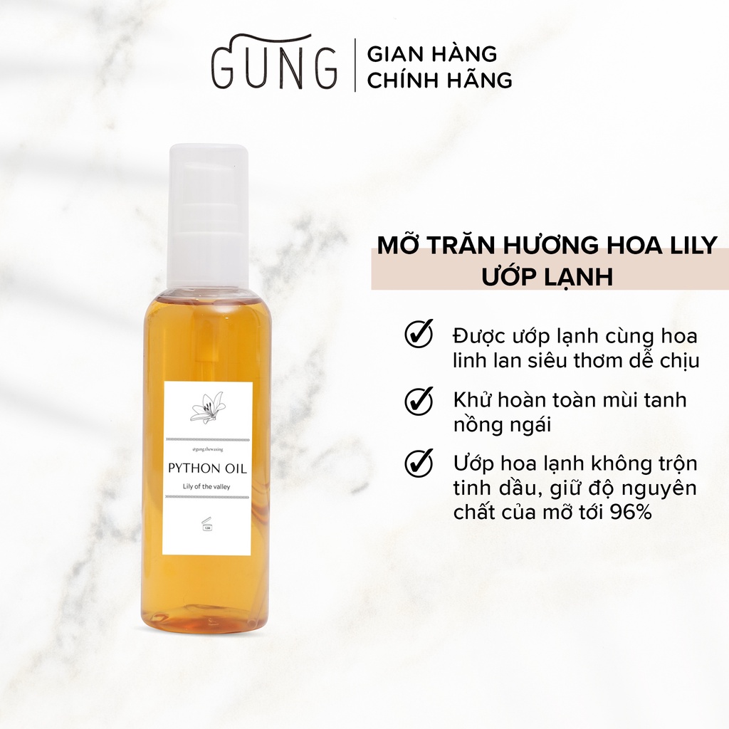 Mỡ trăn hương hoa linh lan ép lạnh nguyên chất, khử hoàn toàn mùi tanh, giúp ức chế mọc lông trở lại sau wax