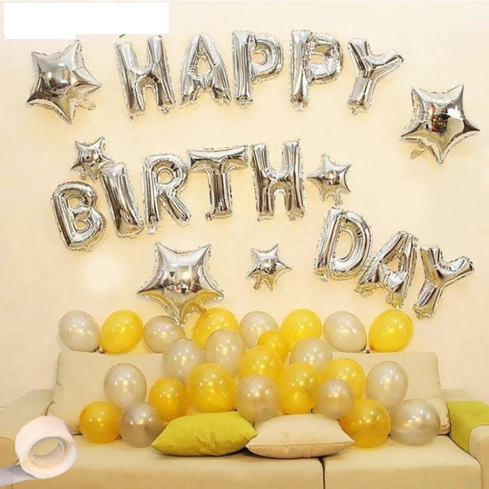 Bộ bong bóng trang trí sinh nhật bóng ngôi sao+ bóng hpbd + 30  bong bóng