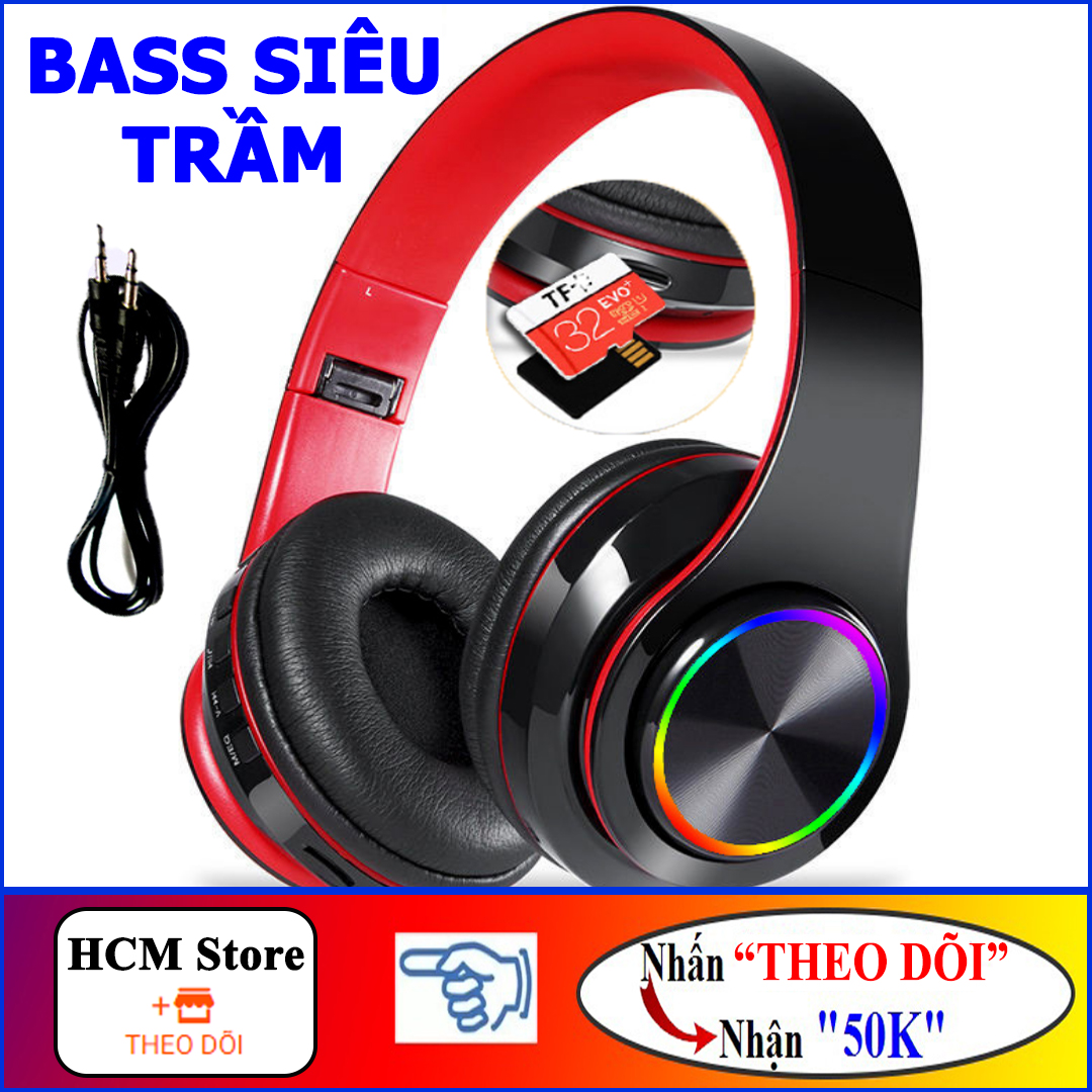 Tai phone bluetooth chụp tai bass siêu trầm B39, Tặng jack 3.5mm và có hỗ trợ thẻ nhớ 32Gb