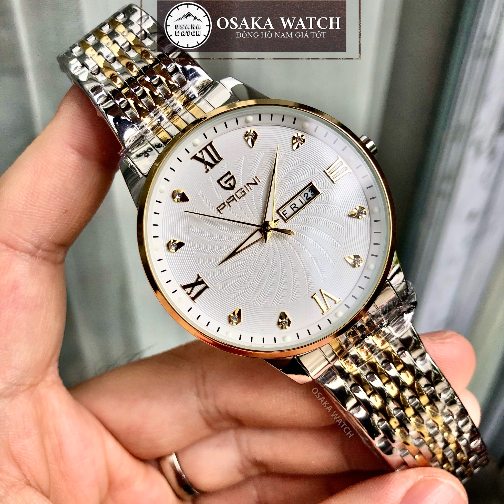   SALE LỖ  Đồng Hồ Nam PAGINI 5588 Dây Kim Loại Lịch Ngày Thứ Sang Trọng 