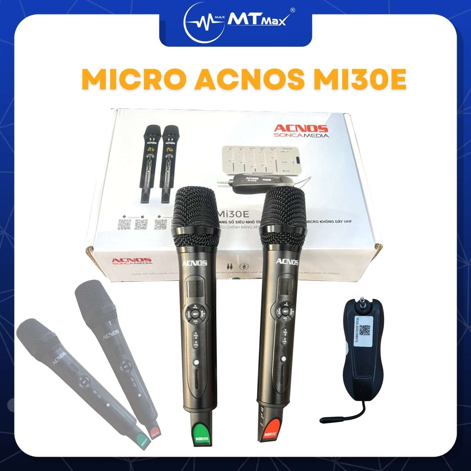 Micro Acnos MI30E – tích hợp app điều chỉnh từ xa kết nối BLUETOOTH AUX tặng kèm 2 mic UHF cao cấp thiết kế nhỏ gọn phù hợp mọi không gian từ Soncamedia