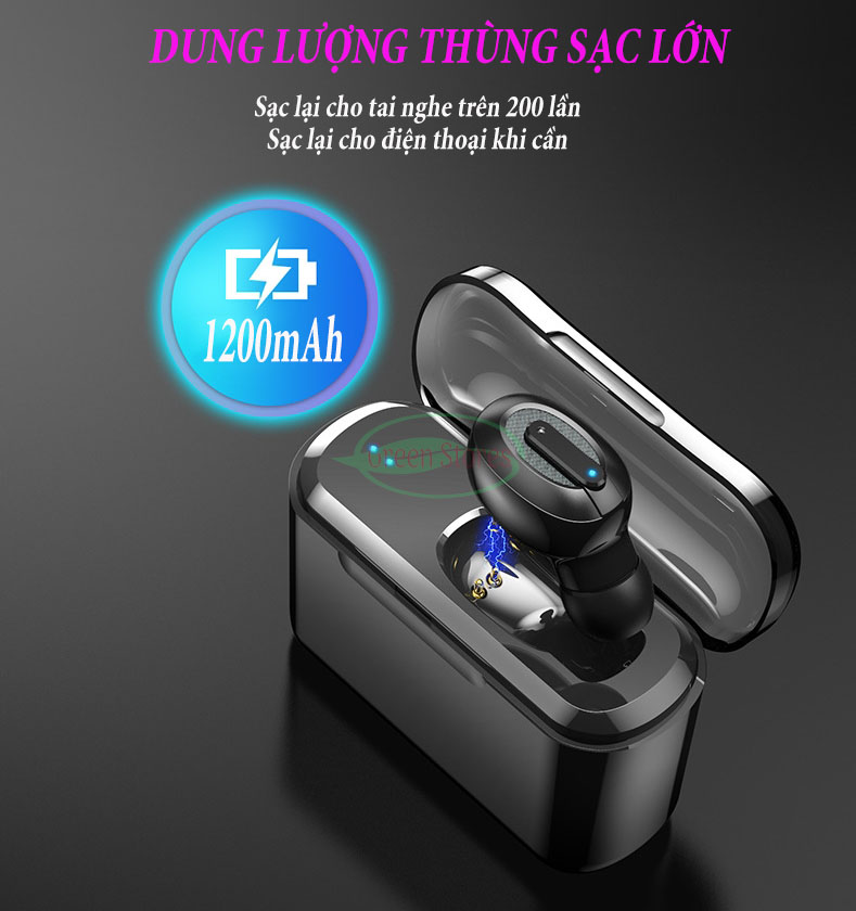 Tai nghe Bluetooth cao cấp GK-T1 kiêm sạc dự phòng, tai nghe không dây siêu trầm nhét tai, tai nghe vô hình, kiểu dáng thể thao,Chống ồn- chống nước, có mic, dùng cho điện thoại và máy tính- GINKA