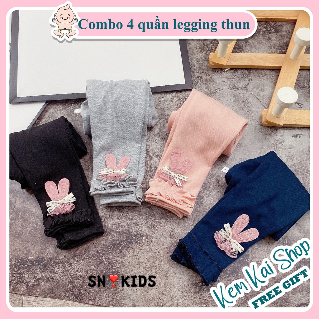 Set 4 Quần Legging Cho Bé Gái Chất Cotton Len Co Dãn Màu Siêu Đẹp, Quần Tất Không Bàn Cho Bé