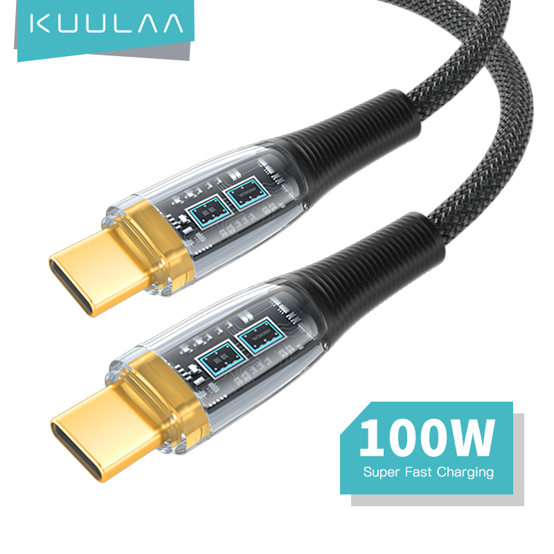 Kuulaa usb type c tp type c cable pd 100w for ipad pro 2021 2020 usb c to usb type c cable pd 4.0 for samsung xiaomi redmi usbc to usbc cable for laptop macbook transparent cable