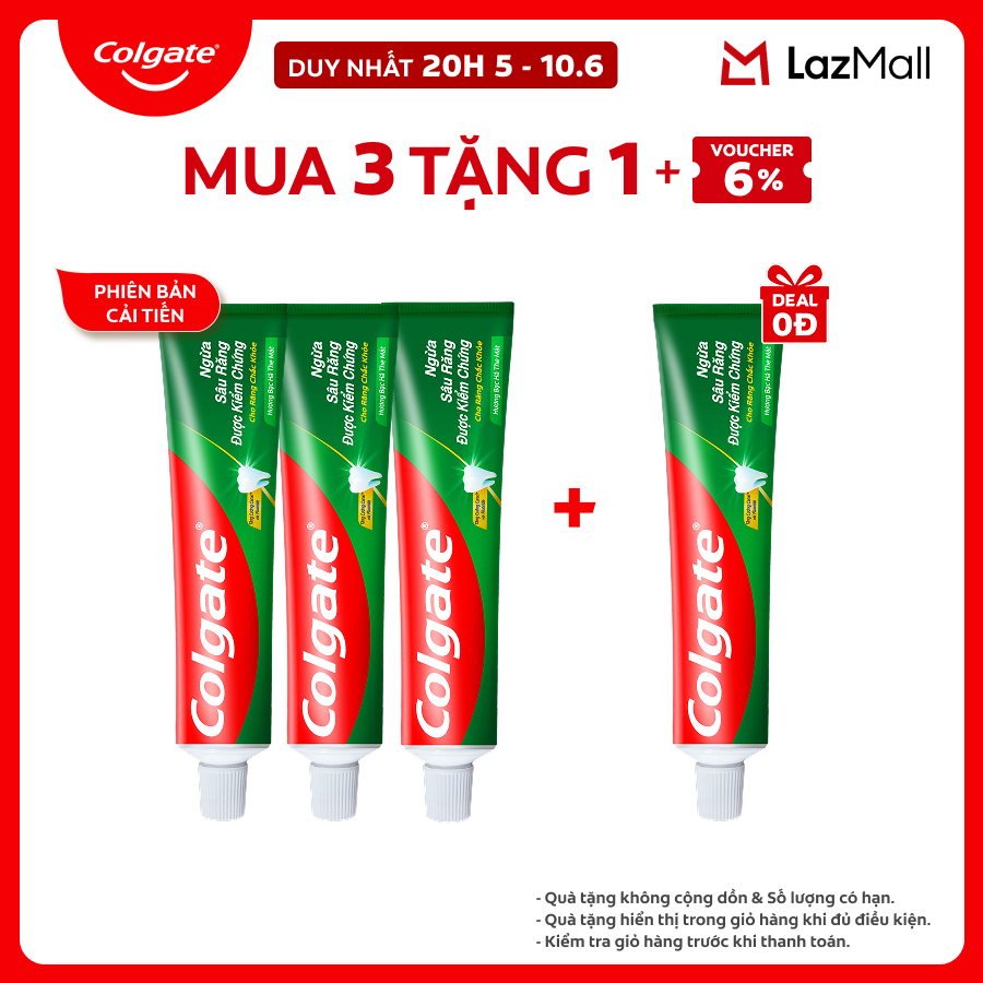 [Chỉ 20H 5-10.6_Mua 3 tặng 1] Bộ 3 Kem đánh răng Colgate ngừa sâu răng răng chắc khỏe 225g/tuýp