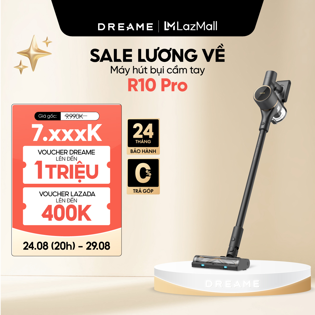 Máy hút bụi cầm tay không dây thông minh Dreame R10/R10 Pro - Bản Quốc Tế - Bảo hành 24 Tháng