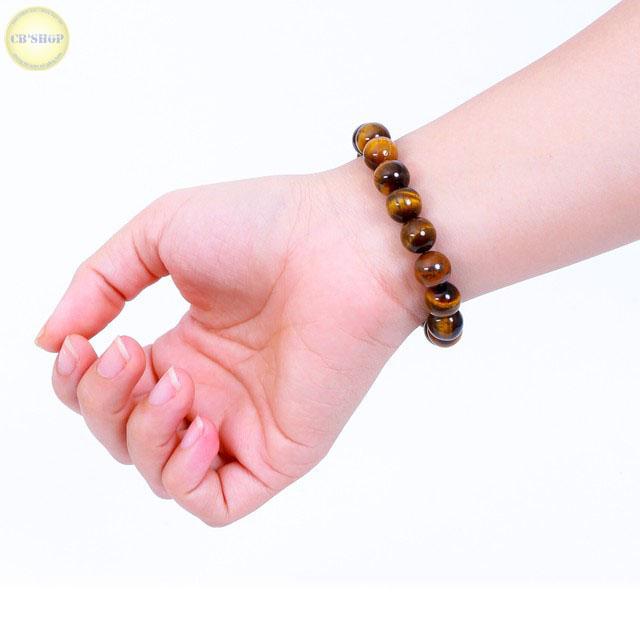 Vòng tay phong thủy đá mắt hổ vàng size 12mm
