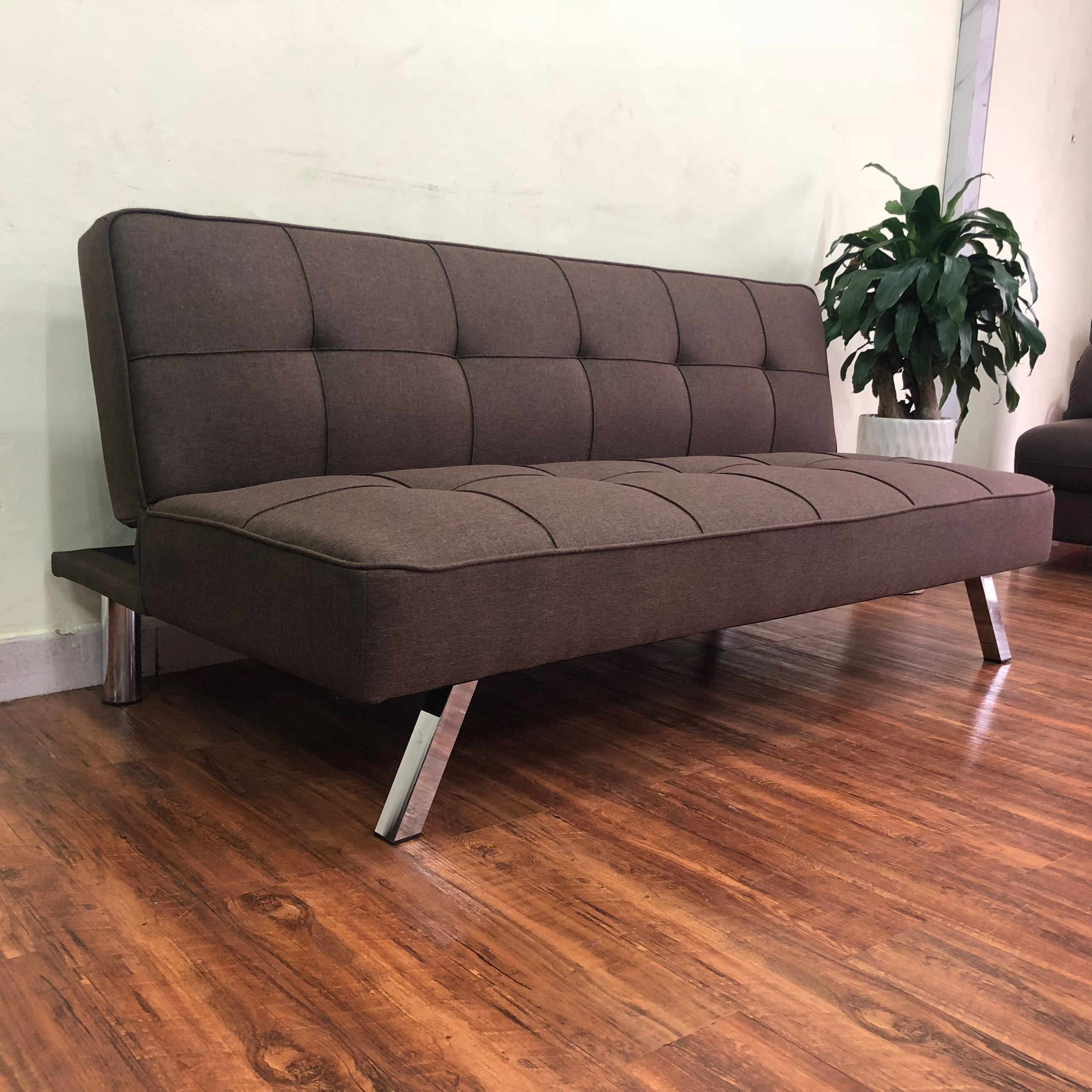 Sofa Bed Chân Đỡ Bằng Kim Loại Chắc_Hàng Xuất Khẩu Mỹ_Vải Bố Màu Nâu Sang Trọng
