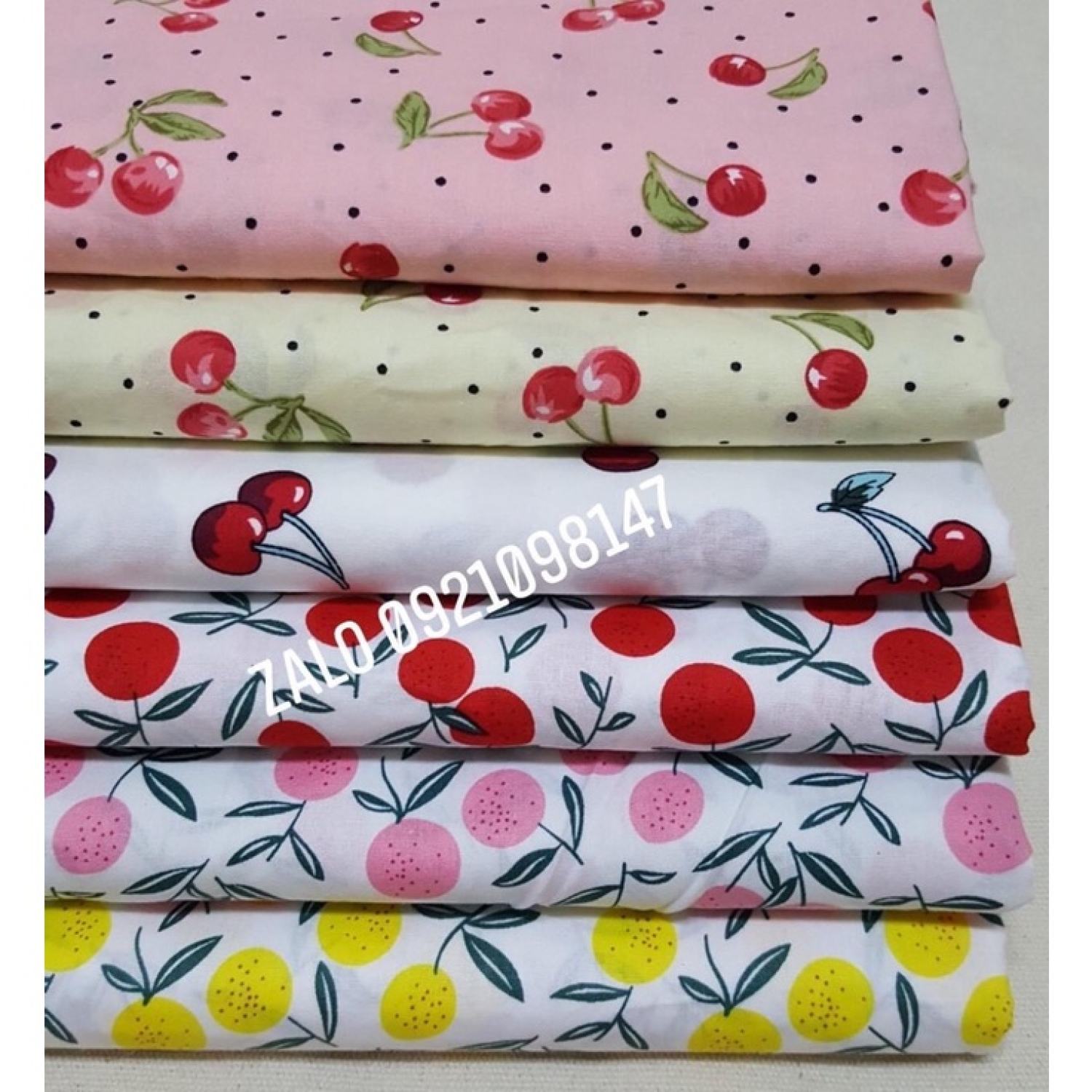 Vải thô cotton hoạ tiết trái cây dài 1m, khổ ngang 1m5