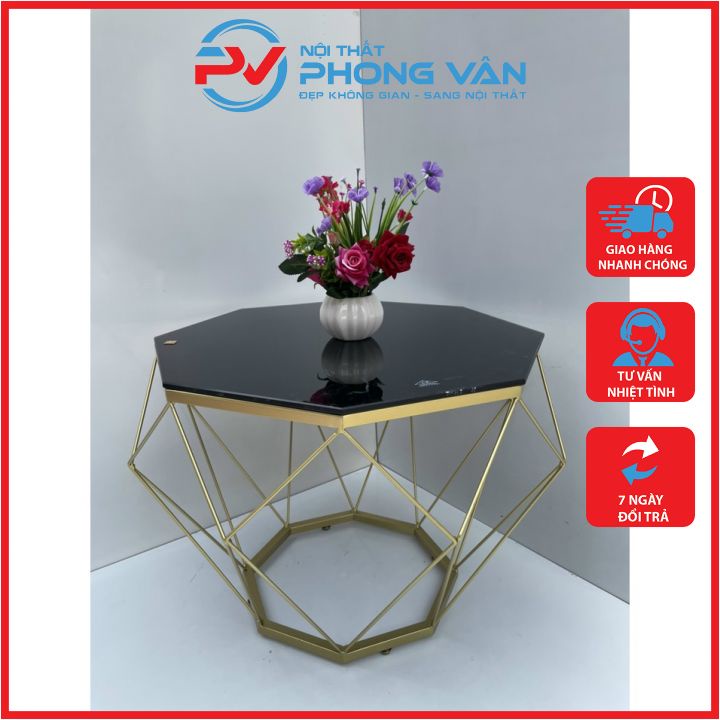 Bàn trà kim cương/bàn sofa mặt kính cường lực - bàn trà, sofa kim cương, sơn tĩnh điện, mặt kính cường lực màu trắng/đen in hoa văn 3d sang trọng cao cấp - nội thất phong vân