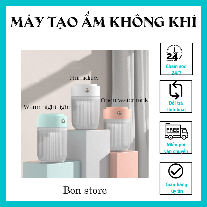 [MẪU MỚI] Máy Phun Sương Tạo Ẩm, Xông Tinh Dầu Mini Có Đèn LED Quay Tròn 7 Sắc Cầu Vồng, Cho Phòng Ngủ, Mang Lên Ô Tô/Bon Store7788
