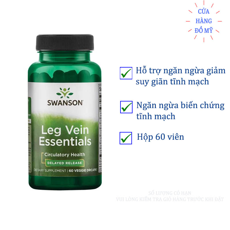 Viên Uống Swanson Leg Vein Essentials 60 viên hỗ trợ giảm suy giãn tĩnh