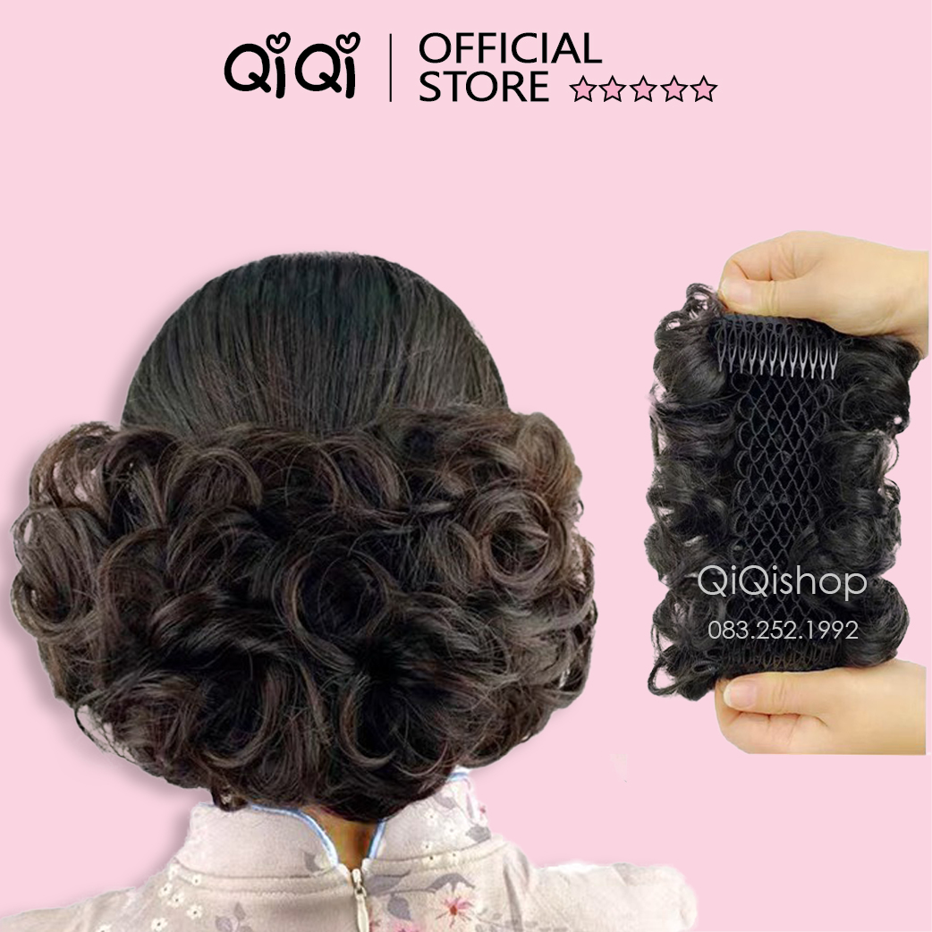  Búi tóc giả trung niên cổ điển-Búi tóc ngang có dây kéo thay đổi dáng tóc Qiqishop 