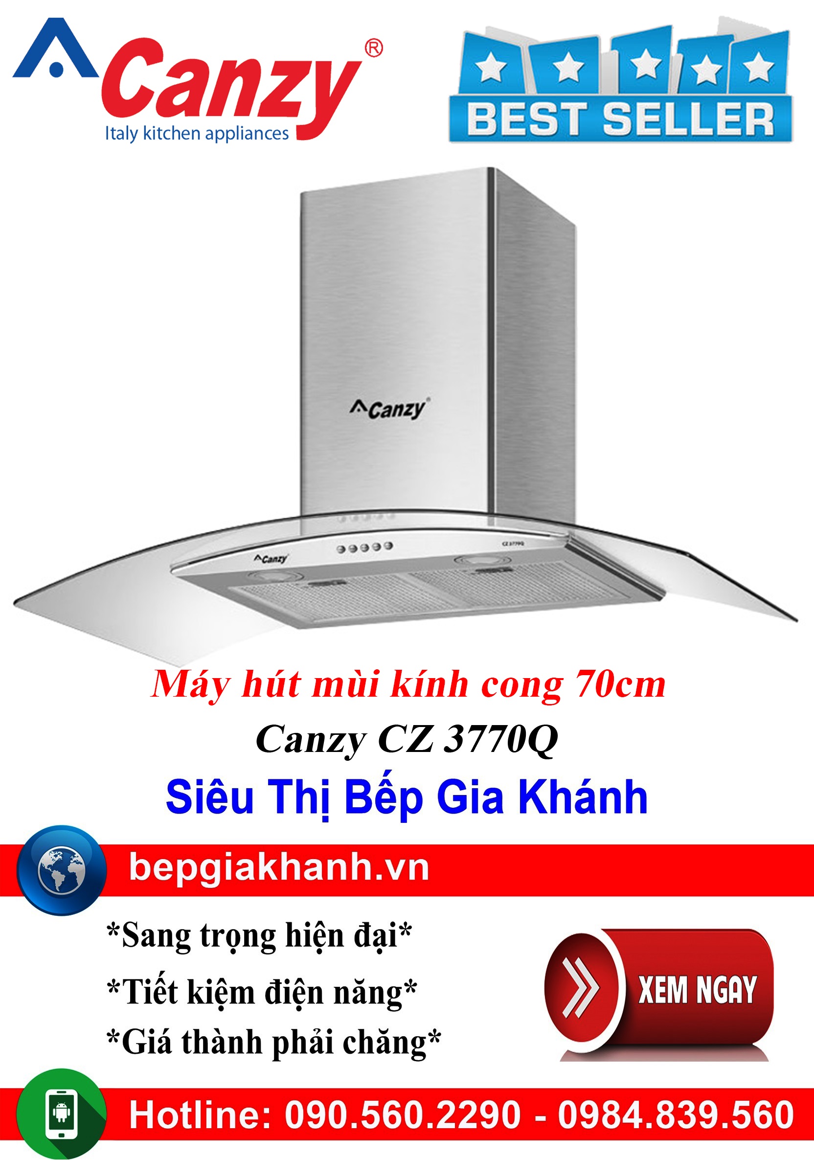 [HCM]Máy hút mùi kính cong 70cm Canzy CZ 3770Q, máy hút mùi nhà bếp, máy hút mùi bếp, máy hút mùi kính cong, máy hút mùi canzy, máy hút mùi mini, máy hút mùi âm trần, máy hút mùi electrolux, may hut mui