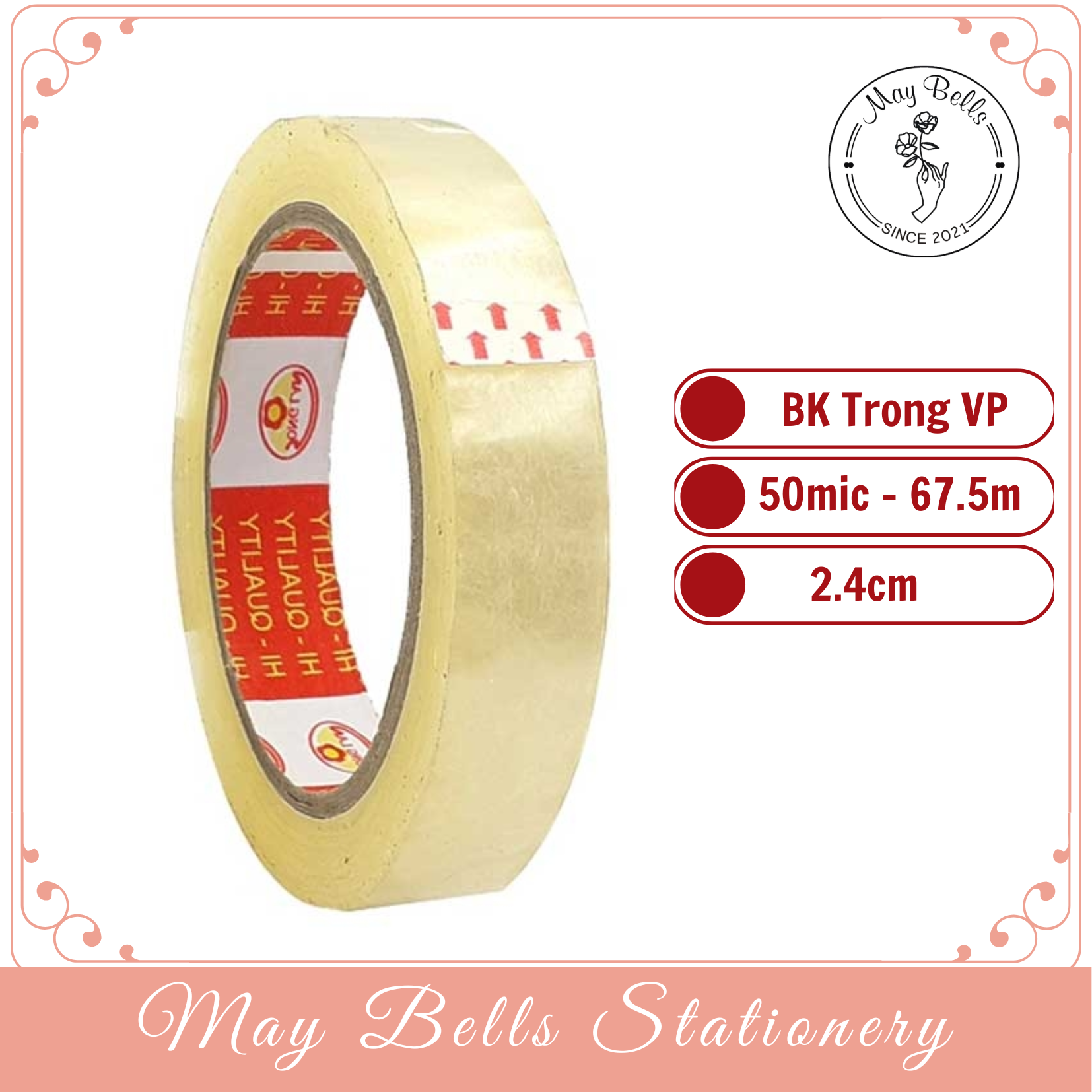 Lốc 12 cuộn băng keo nylon opp trong 2.4cm 100yard, băng keo gói quà