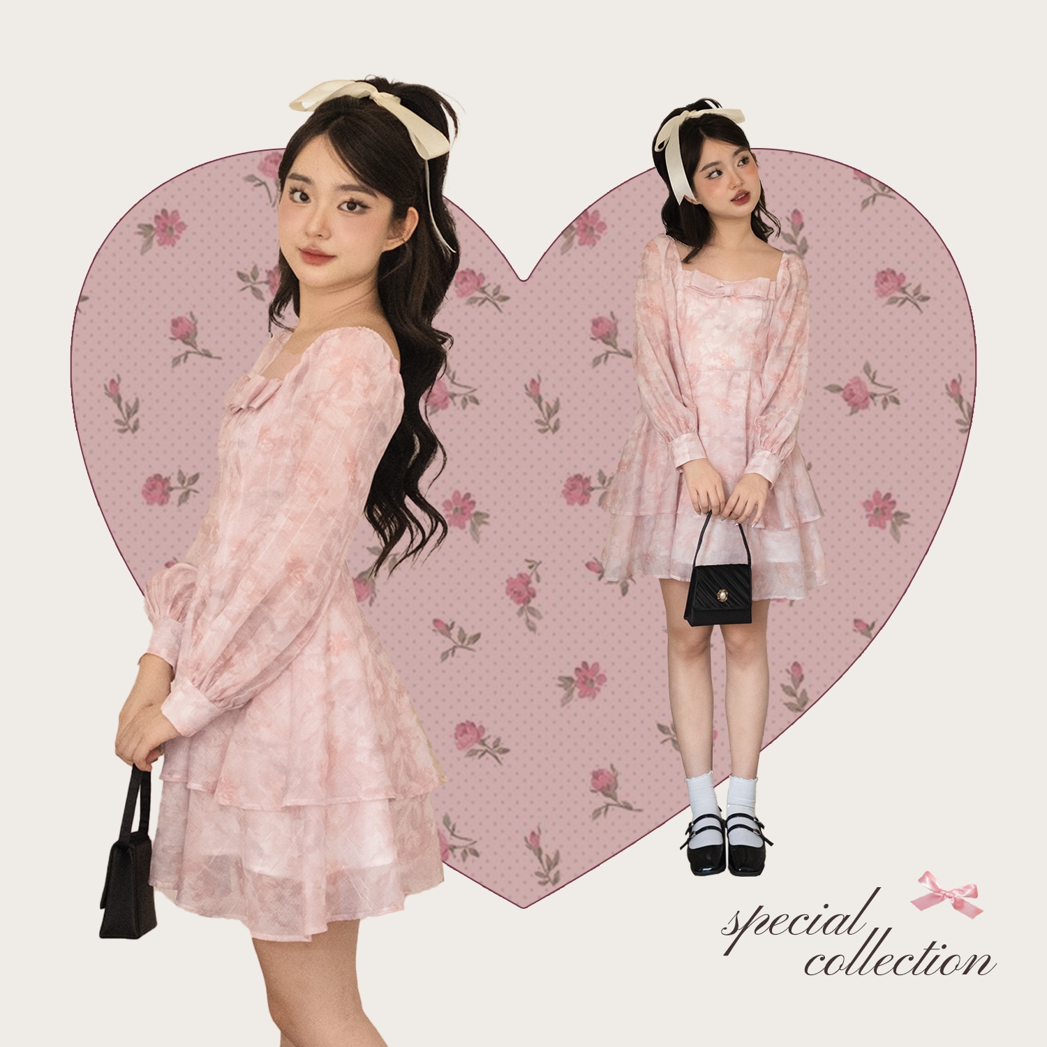 Váy tay dài hoa nhung gắn nơ Naked by V - Isabelle Dress