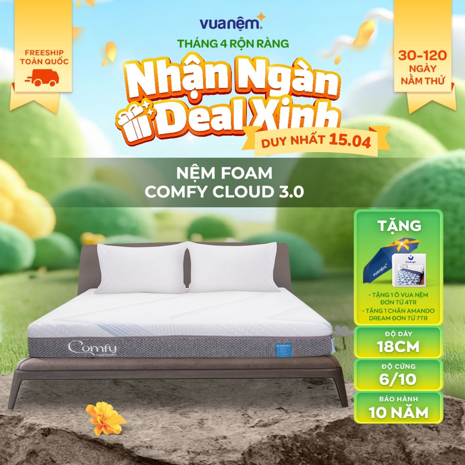 [TRẢ GÓP 0%] Nệm Foam Comfy Cloud 3.0 cải thiện cột sống, giảm nhức mỏi toàn thân, thoáng khí, chất liệu bền vững