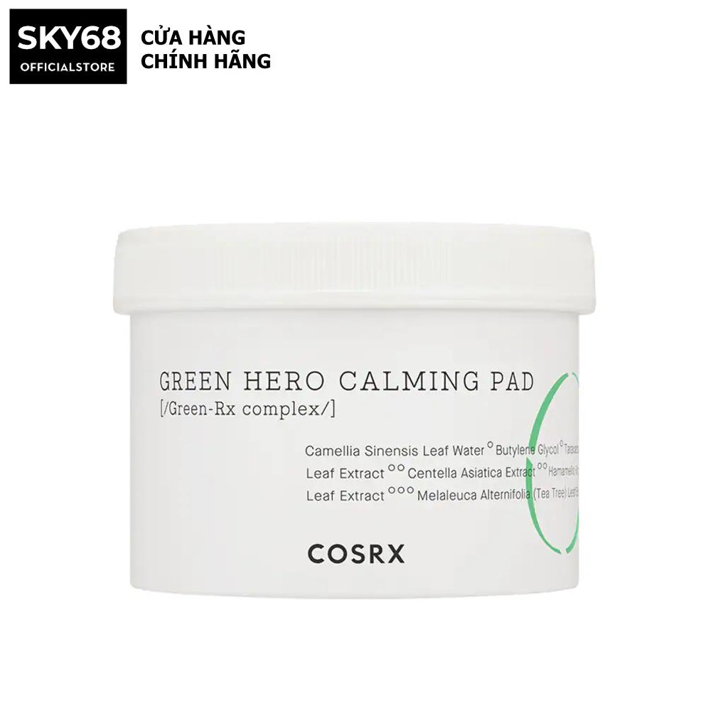 Bông tẩy tế bào chết cấp ẩm làm dịu da mụn, kích ứng cosrx one step green hero calming pad 70 miếng /135ml