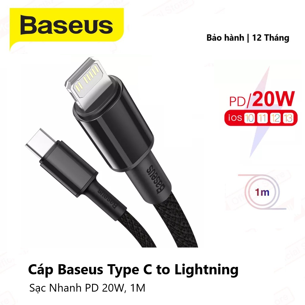 [ PD 20W 2M] Cáp Sạc Nhanh Baseus PD Loại C Sạc Nhanh 20W 2M Type-C to lightning dành Cho iPhone 12 Pro Max, 11, Xs, X Dây Cáp Type C Cho iPad Air 2020