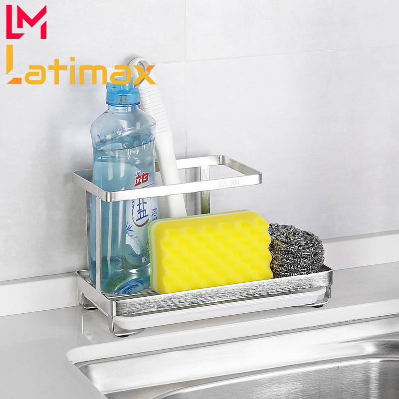 Kệ để đồ rửa chén 2 tầng Inox 304 Latimax KRC2 - Khay đựng dụng cụ bếp đa năng tặng keo dán tường siêu chắc