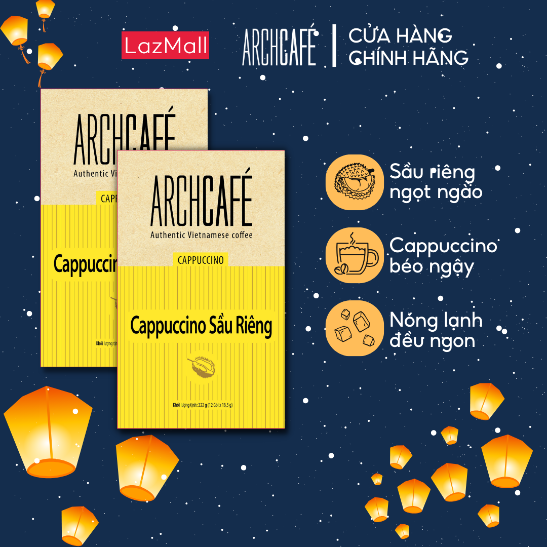 Combo 2 Cà phê Cappuccino Sầu Riêng - Cafe hoà tan Archcafé (hộp 12 gói x 18.5g)