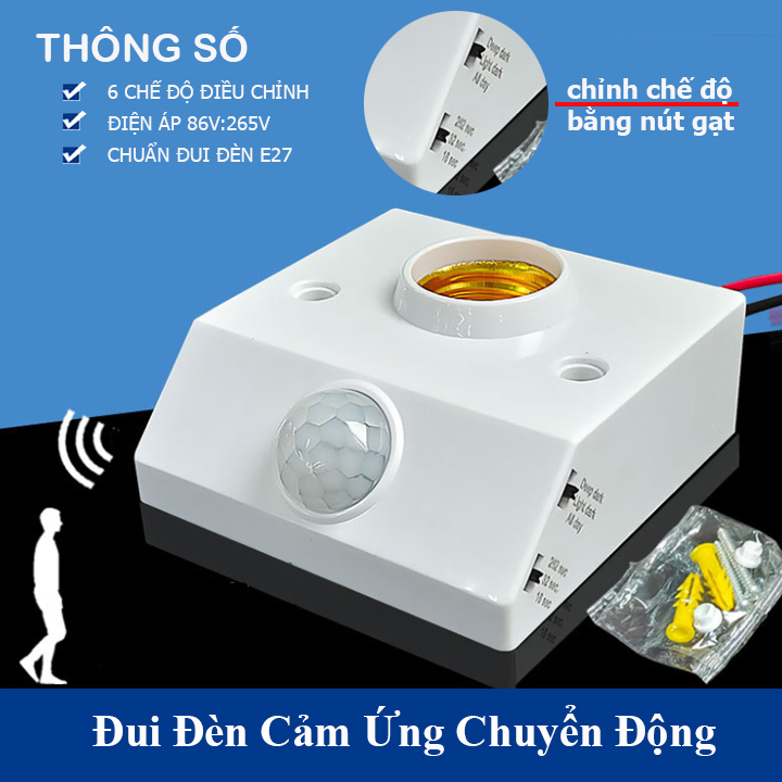 Đui đèn cảm biến cảm ứng E27 TÙY CHỈNH BẰNG NÚT GẠT