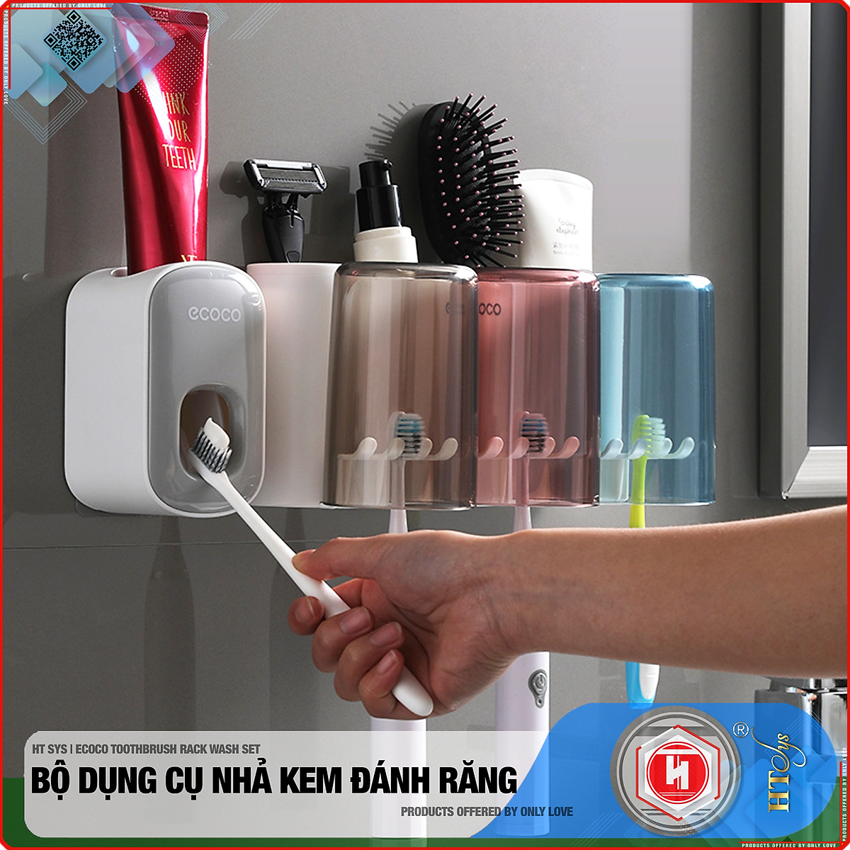 Kệ để bàn chải kem đánh răng Freeship Bộ nhả kem đánh răng tự động Ecoco 2 3 4 cốc - Kệ bàn chải đánh răng - Kệ nhà tắm