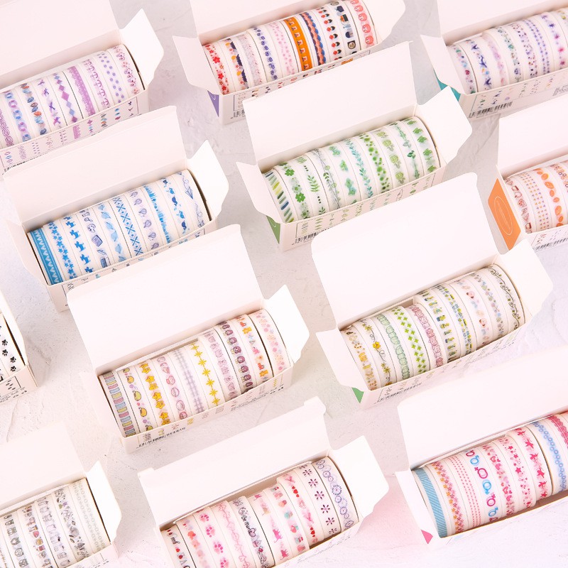 Lalunavn Bộ 10 Washi tape vintage 12 tông màu cute xinh yêu trang trí sổ tay bullet journal - A04