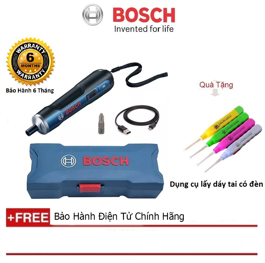 Máy vặn vít Bosch GO 3.6V + Quà tặng thiết bị lấy dáy tai có đèn