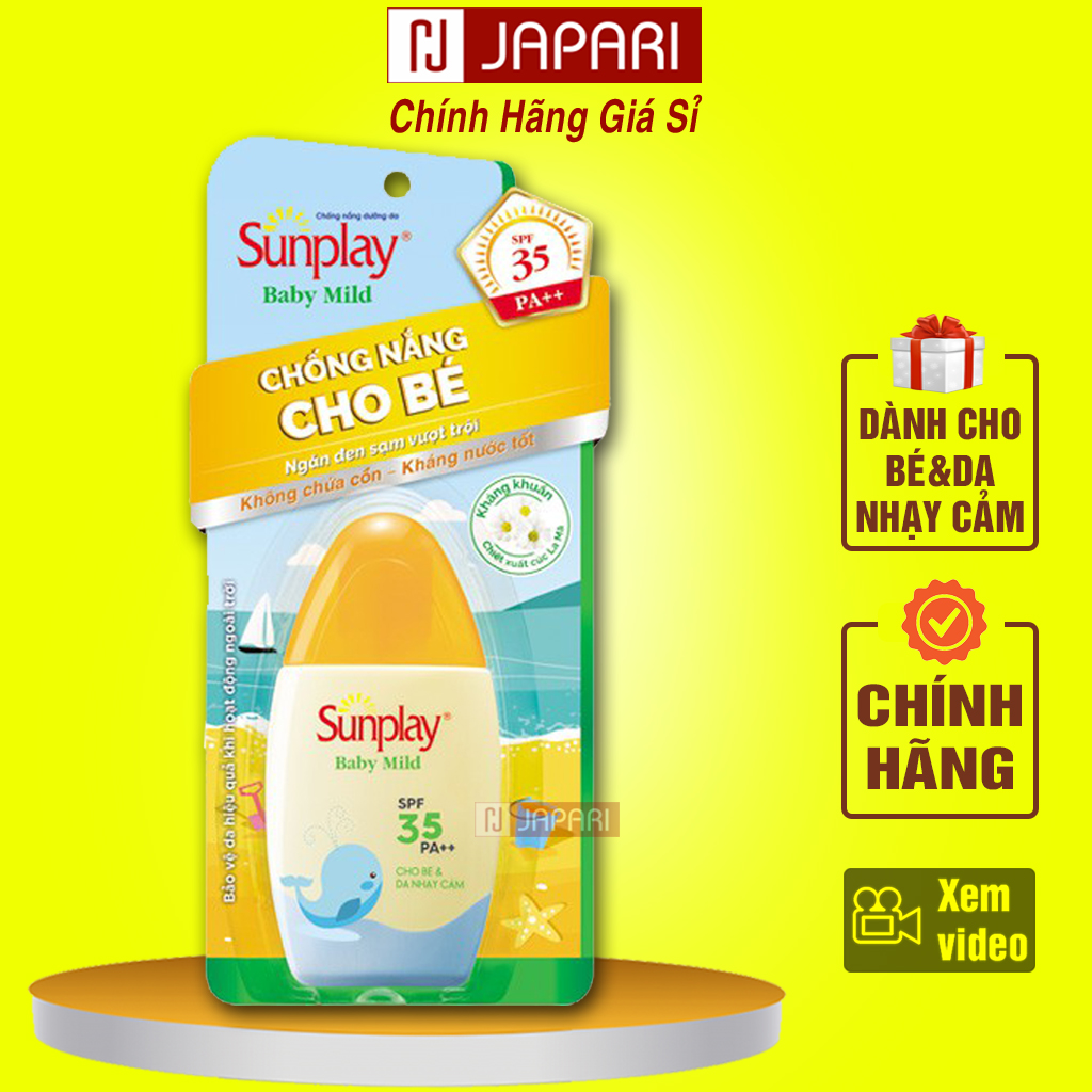 [CHÍNH HÃNG] Kem Chống Nắng Sunplay Sunplay Baby Mild Cho Bé Và Da Nhạy Cảm 30g - Sữa Chống Nắng Cho Da Mặt Và Toàn Thân Trẻ Em Sunplay Rohto Nhật Bản - Kcn KHÔNG CỒN, Kháng Nước Chống Trôi - Mỹ Phẩm JAPARI