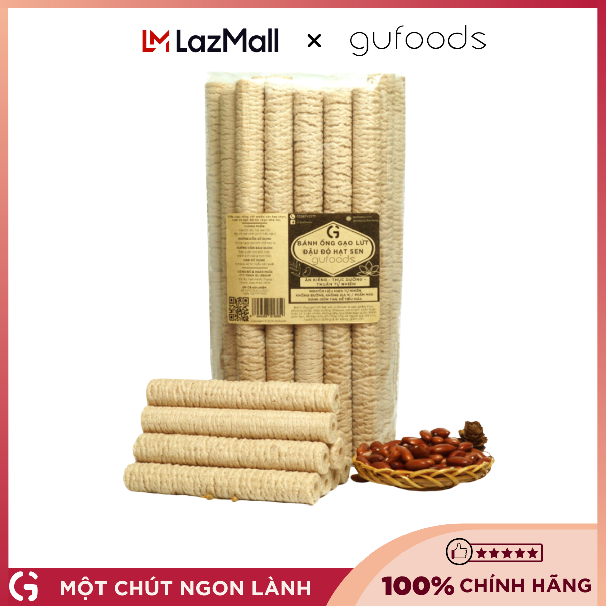 Bánh ống gạo lứt ăn kiêng GUfoods (150g) - Giòn tan, Dễ tiêu hóa, Thực dưỡng, Eat clean