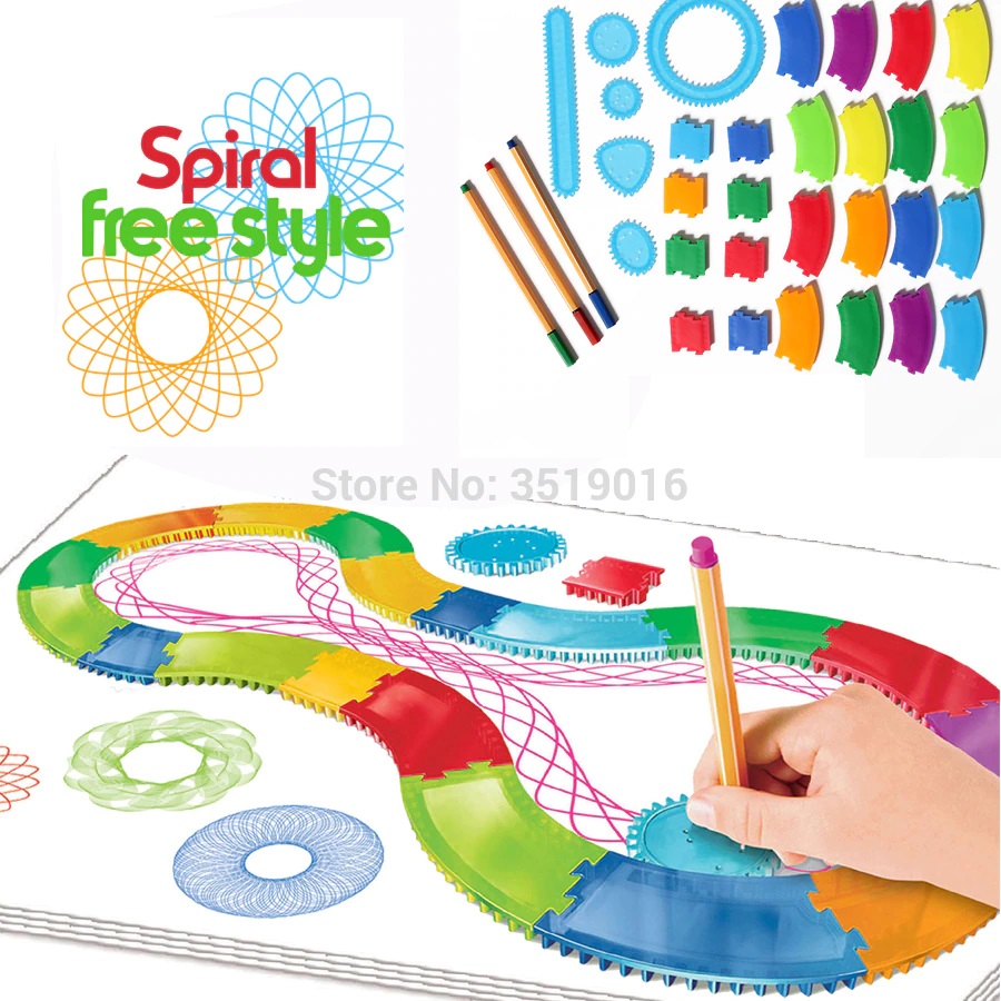 Bộ thước vẽ họa tiết sáng tạo 40 chi tiết Spirograph, thước vẽ kiểu xoắn ốc sáng tạo