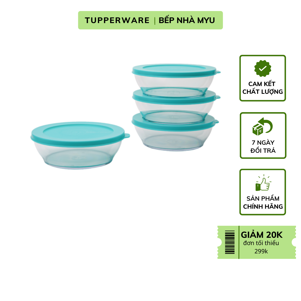 Bộ Hộp Tupperware Bảo Quản Thực Phẩm Clear Bowl 750ml