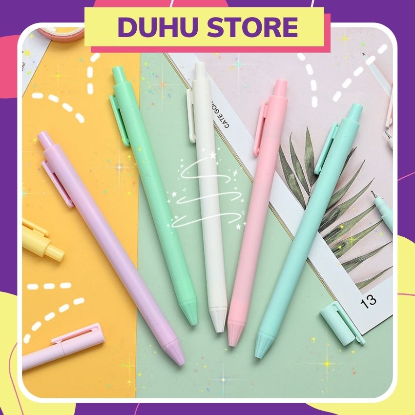 [COMBO 3 BÚT] Bút Bi Bấm Macaron Mực Nước Màu Đen Ngòi 0.5mm Màu Pastel Xinh Xắn DUHU B18
