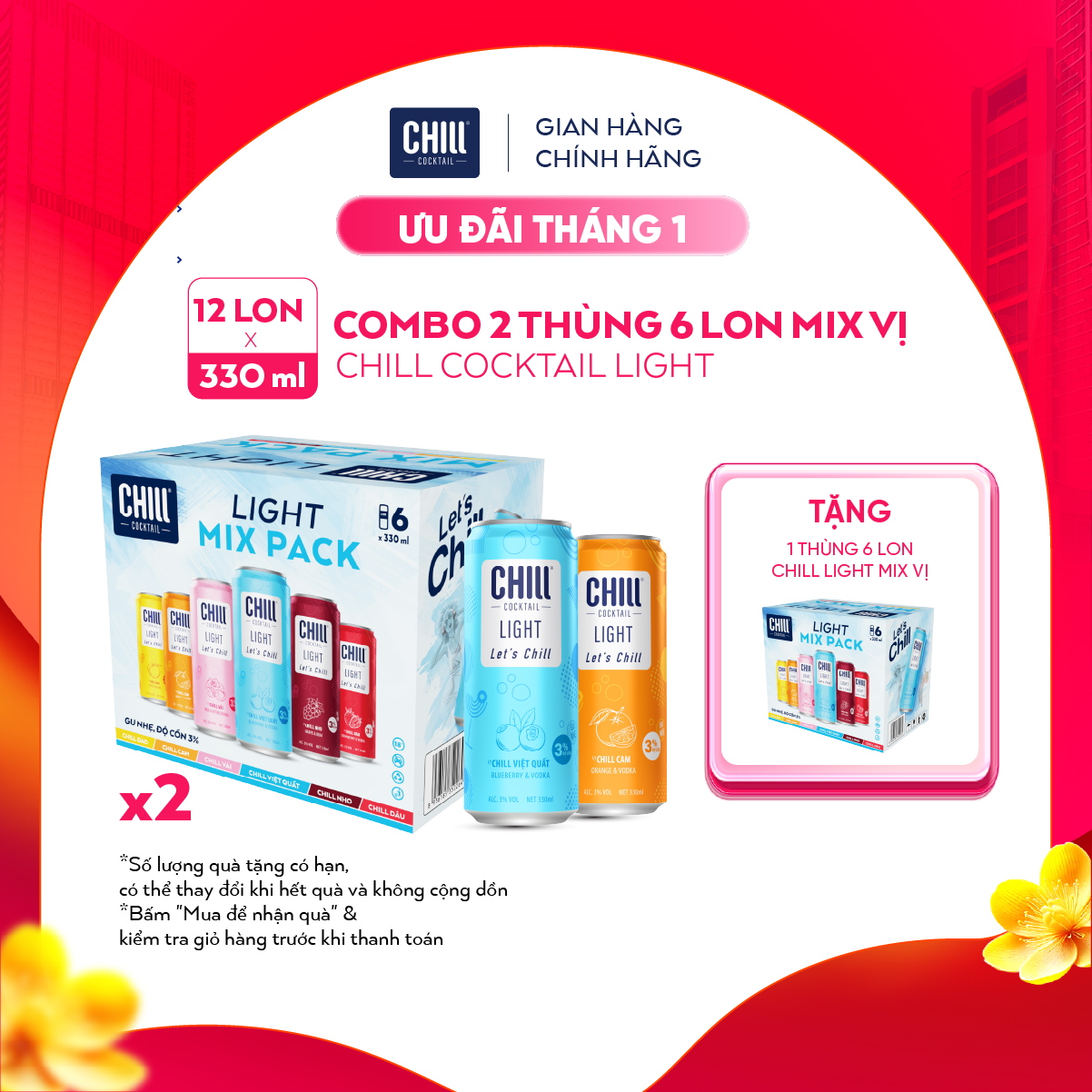 Combo 2 thùng 6 lon Chill Cocktail mix vị 330ml/lon (độ cồn 3%)