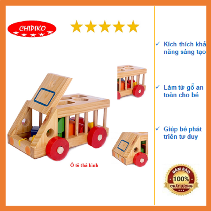 Xe kéo thả hình khối bằng gỗ cho bé