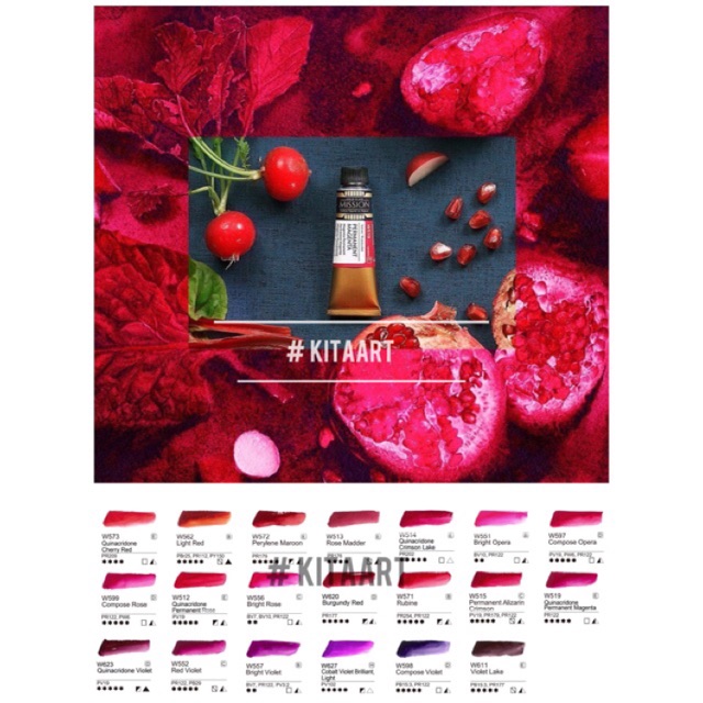 ✨mijello 15ml✨p2 tone đỏ hồng tím màu nước tuýp lẻ 15ml mijello mission gold hàn quốc