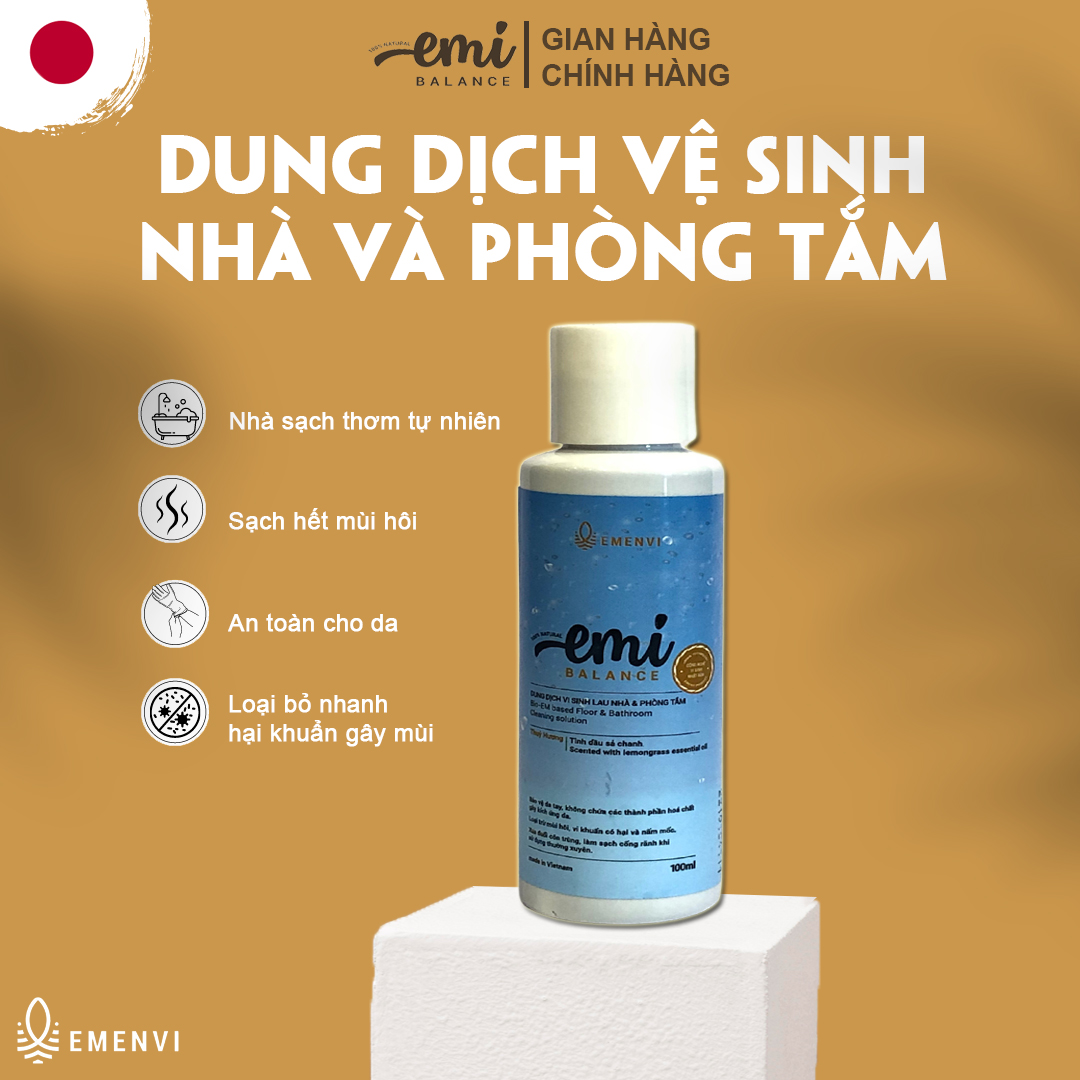 Nước lau sàn sả chanh EMi Balance công nghệ vi sinh diệt khuẩn đuổi muỗi ngăn côn trùng khử mùi vượt trội 100ml