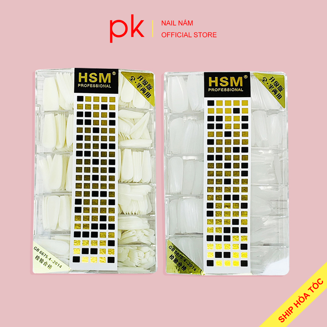 Móng úp thang nhám sẵn HSM hộp móng đủ size từ 0-9 không cần phao nhám bề mặt