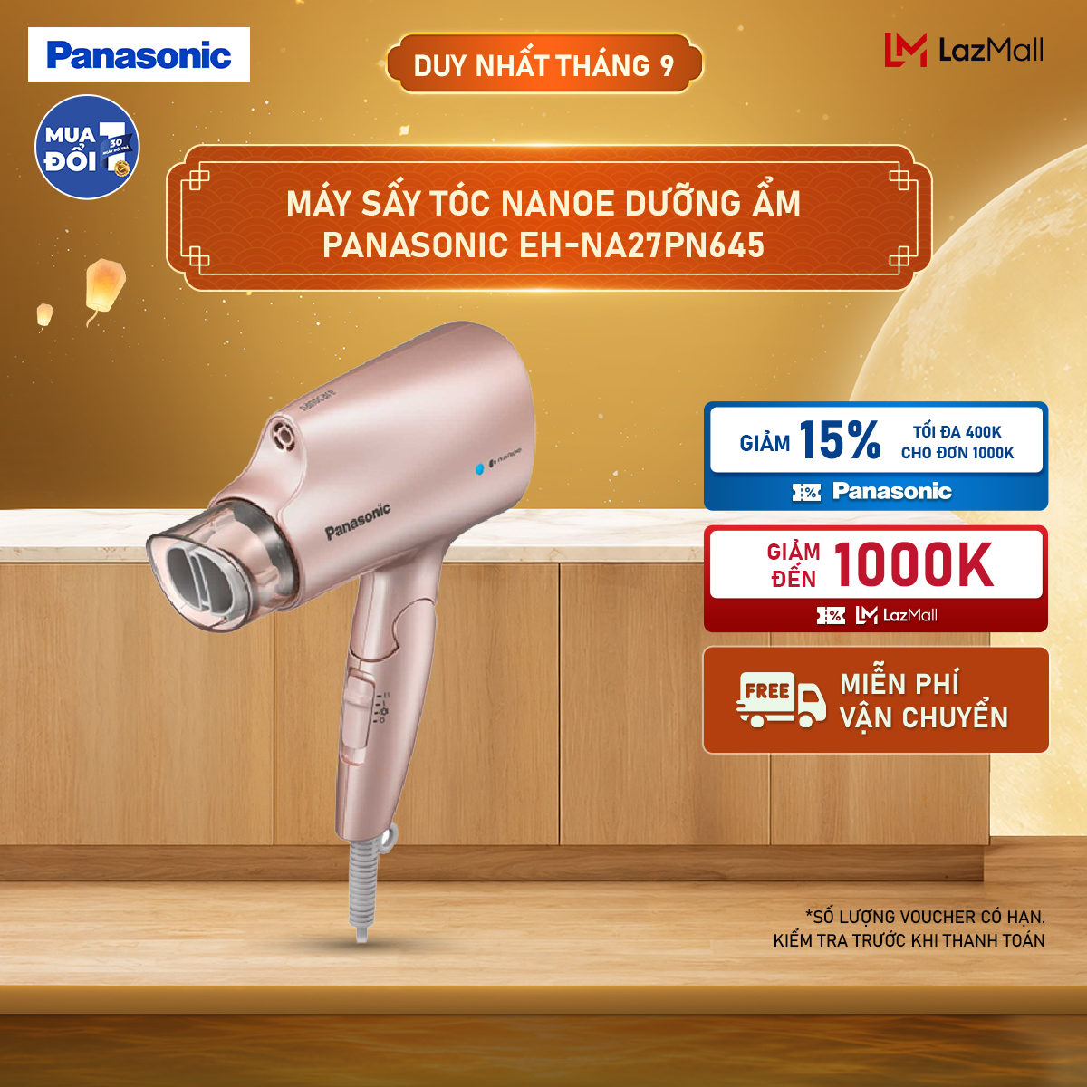 Máy sấy tóc Nanoe dưỡng ẩm, chăm sóc tóc và da đầu Panasonic EH-NA27PN645 – Thiết kế thời trang - Tay cầm gập gọn, dễ dàng mang theo - Công Suất 1200W - Hàng Chính Hãng - Bảo hành 1