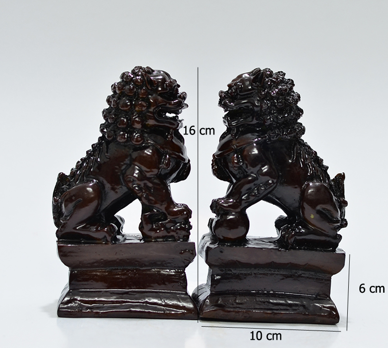 [HCM]Tượng kỳ lân bằng đá nguyên cặp màu gỗ đứng