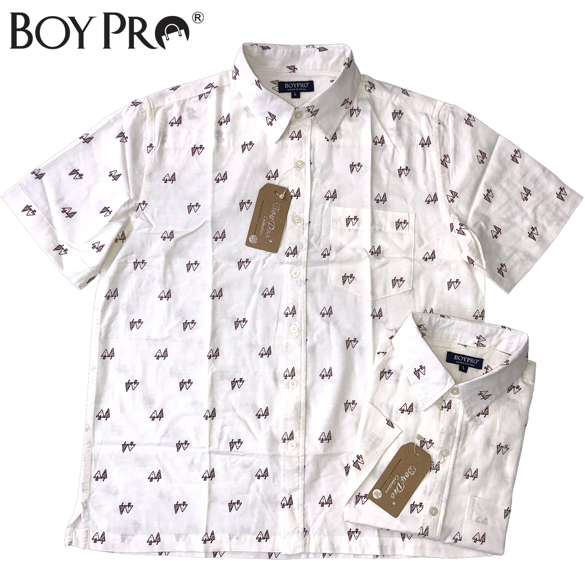 Áo sơ mi linen nam vạt ngang trung niên boypro bp035 hoa văn nâu